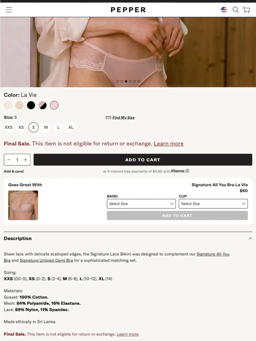 Delicate Light Pink Lace & Mesh Hipster Panty Women’s size Small